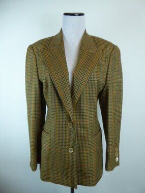 Vintage ALAN AUSTIN France CASHMERE houndstooth plaid long Blazer 4